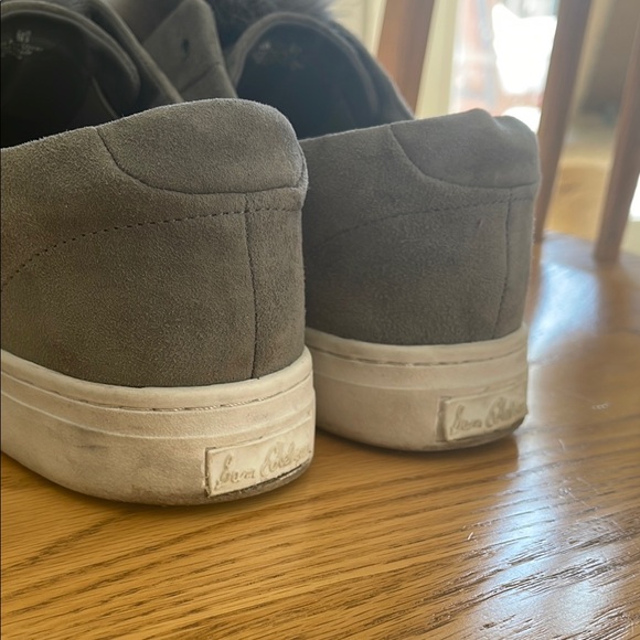 Sam Edelman Slip On Gray Sneakers with Faux Fur Pom Poms Size 9.5 - Picture 8 of 8